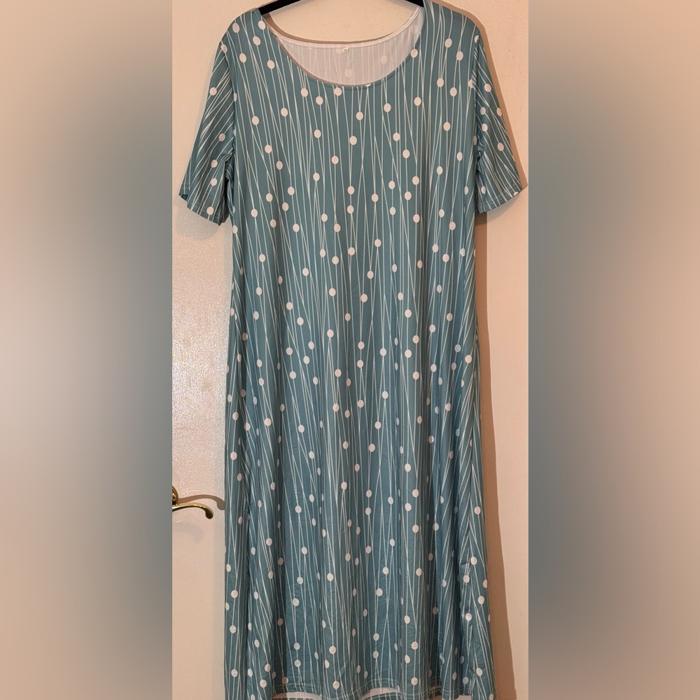 Blue/Green Dress with White Dots